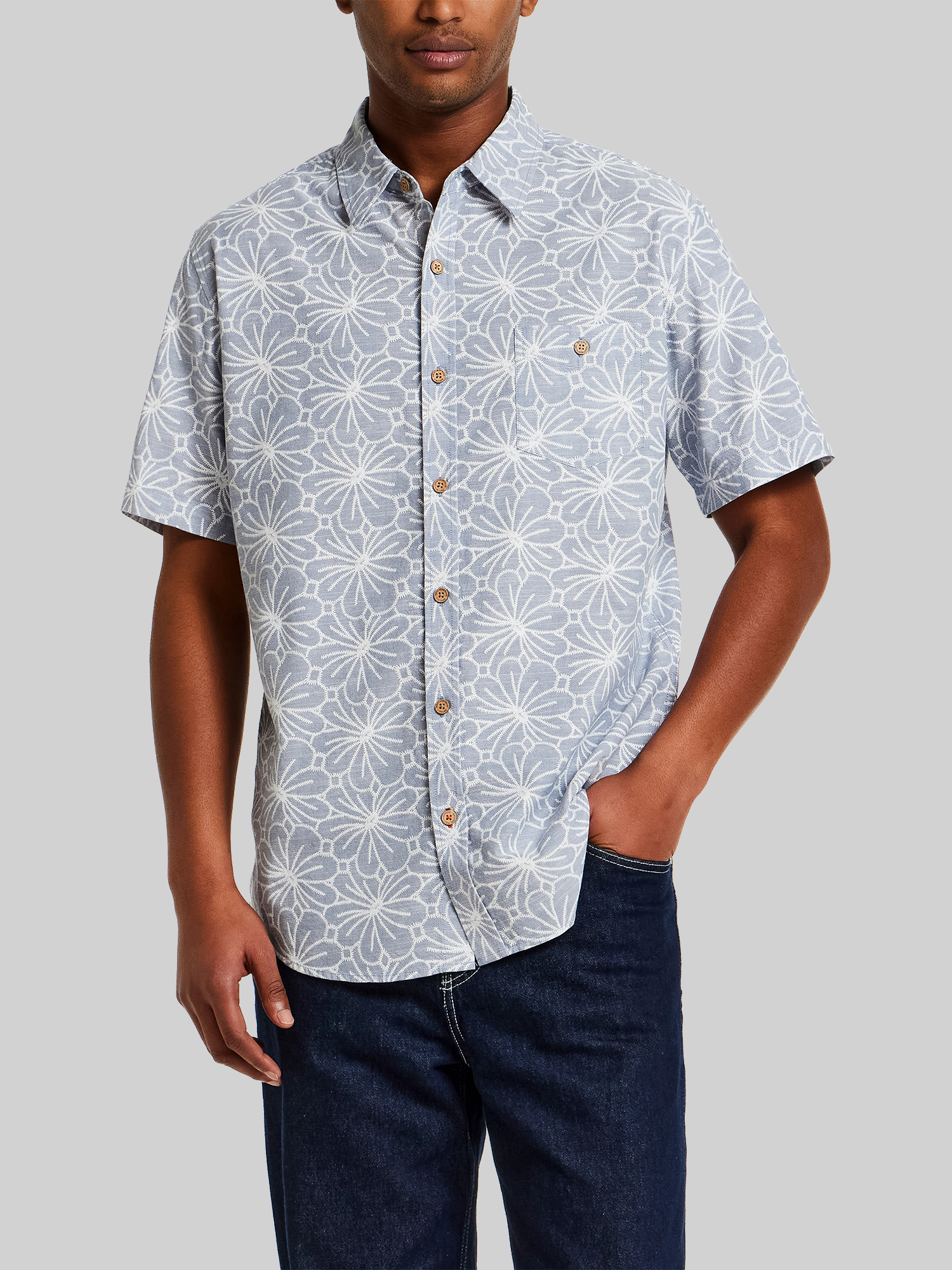 100% Cotton Linen-Texture Shirt in Infinity Blue - MED / Infinity Blue
