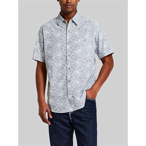 Weatherproof Vintage Men's Regular Fit Modern Floral Short Sleeve Button Up Shirt Light Blue