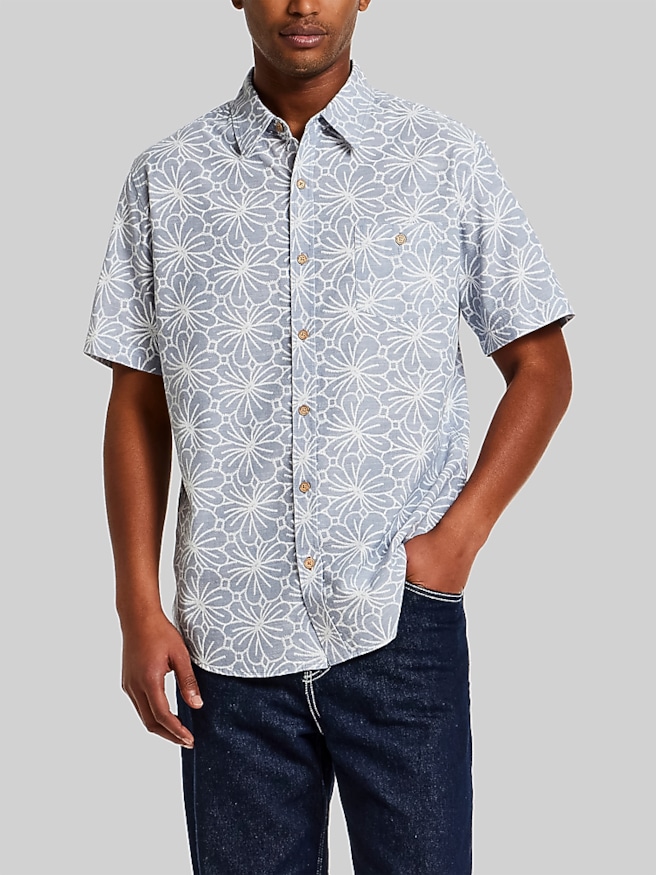 Men's Regular Fit Modern Floral Short Sleeve Button Up Shirt