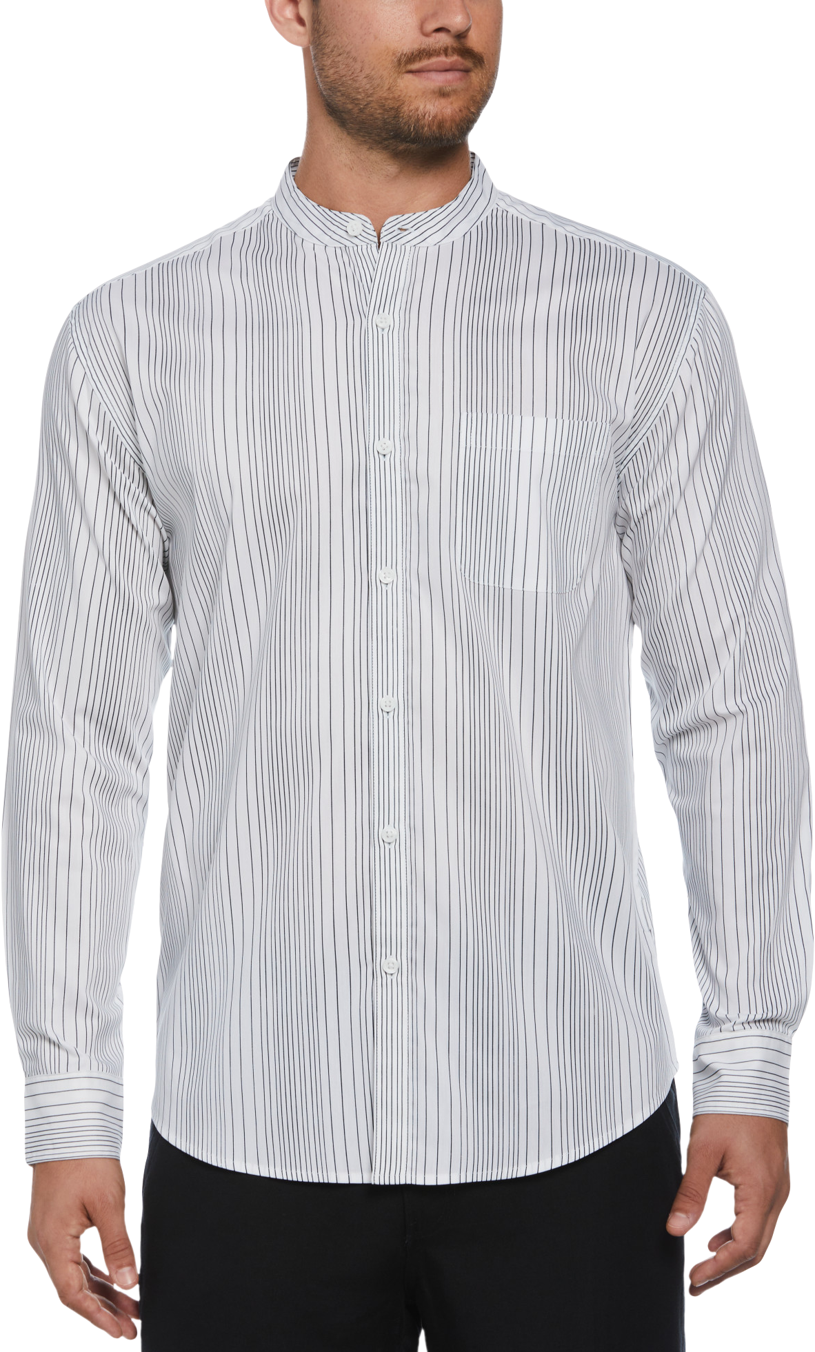 Classic Fit Multi-Stripe Band Collar Long Sleeve Shirt