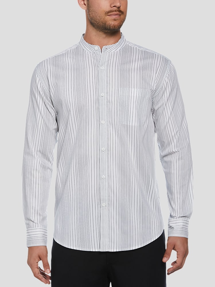 Striped banded collar dress shirt new arrivals