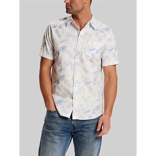 Weatherproof Vintage Men's Regular Fit Seersucker Woven Short Sleeve Button Up Shirt Taupe