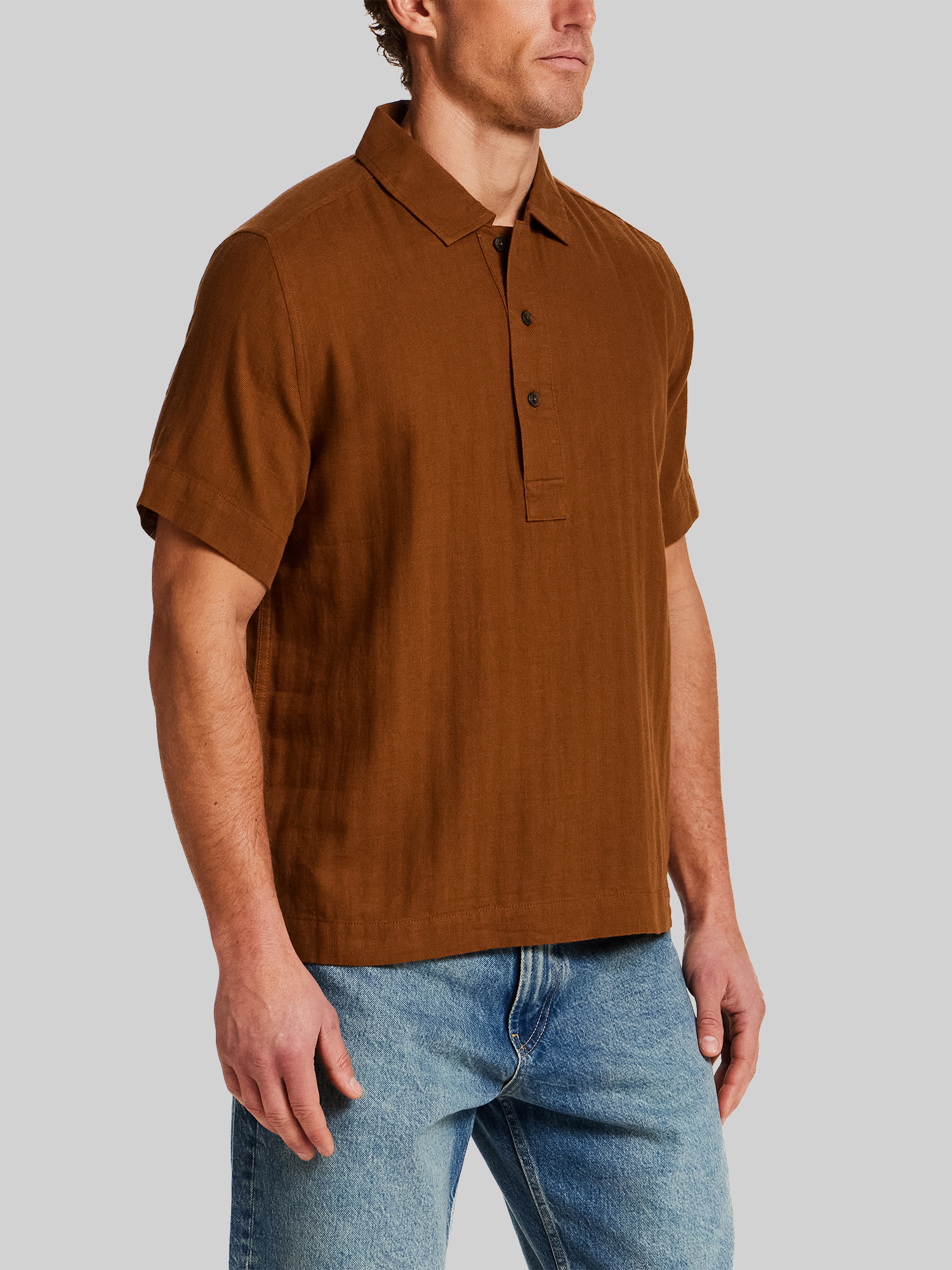 Regular Fit Herringbone Woven Short Sleeve Shirt