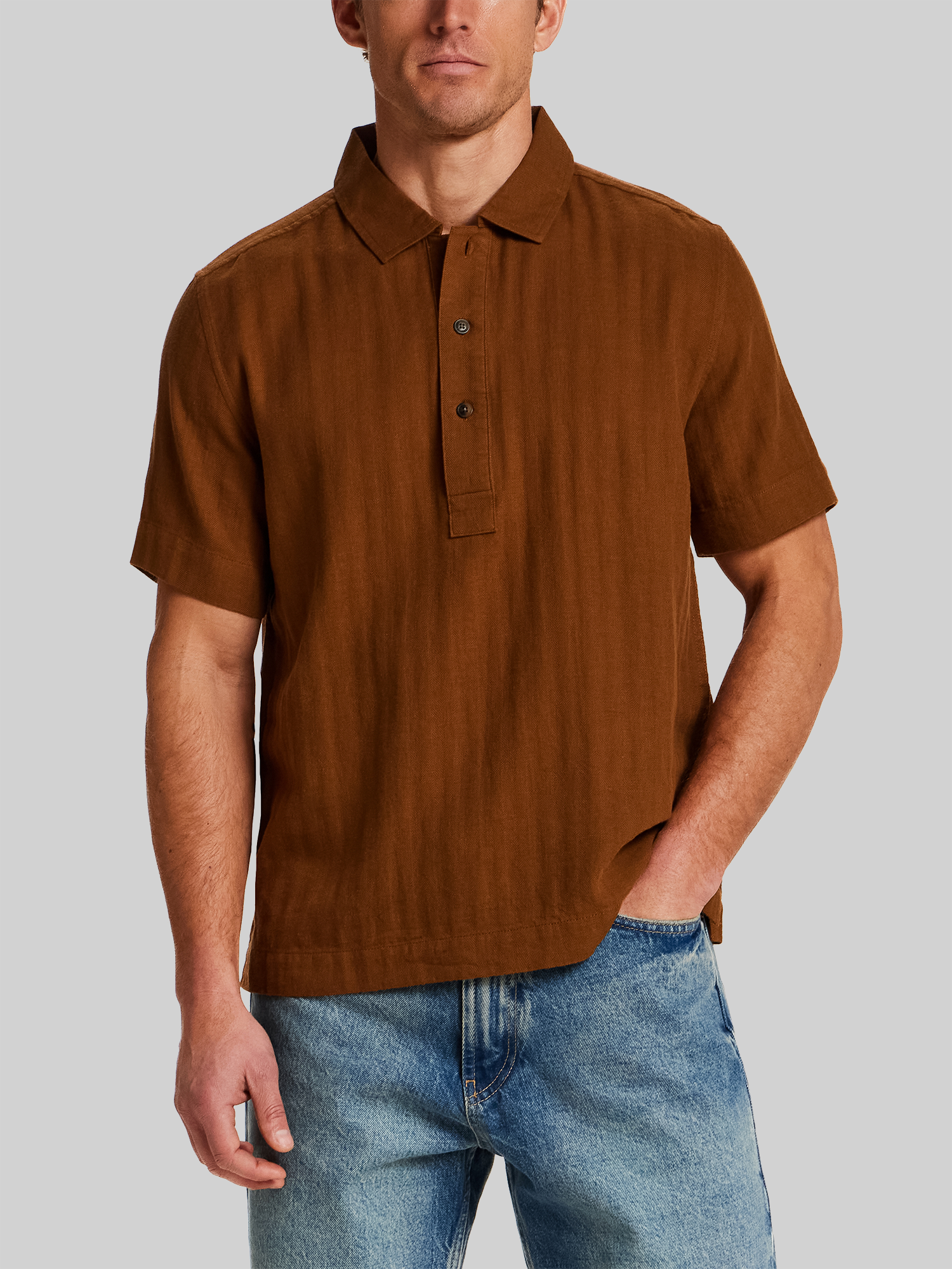 Regular Fit Herringbone Woven Short Sleeve Shirt