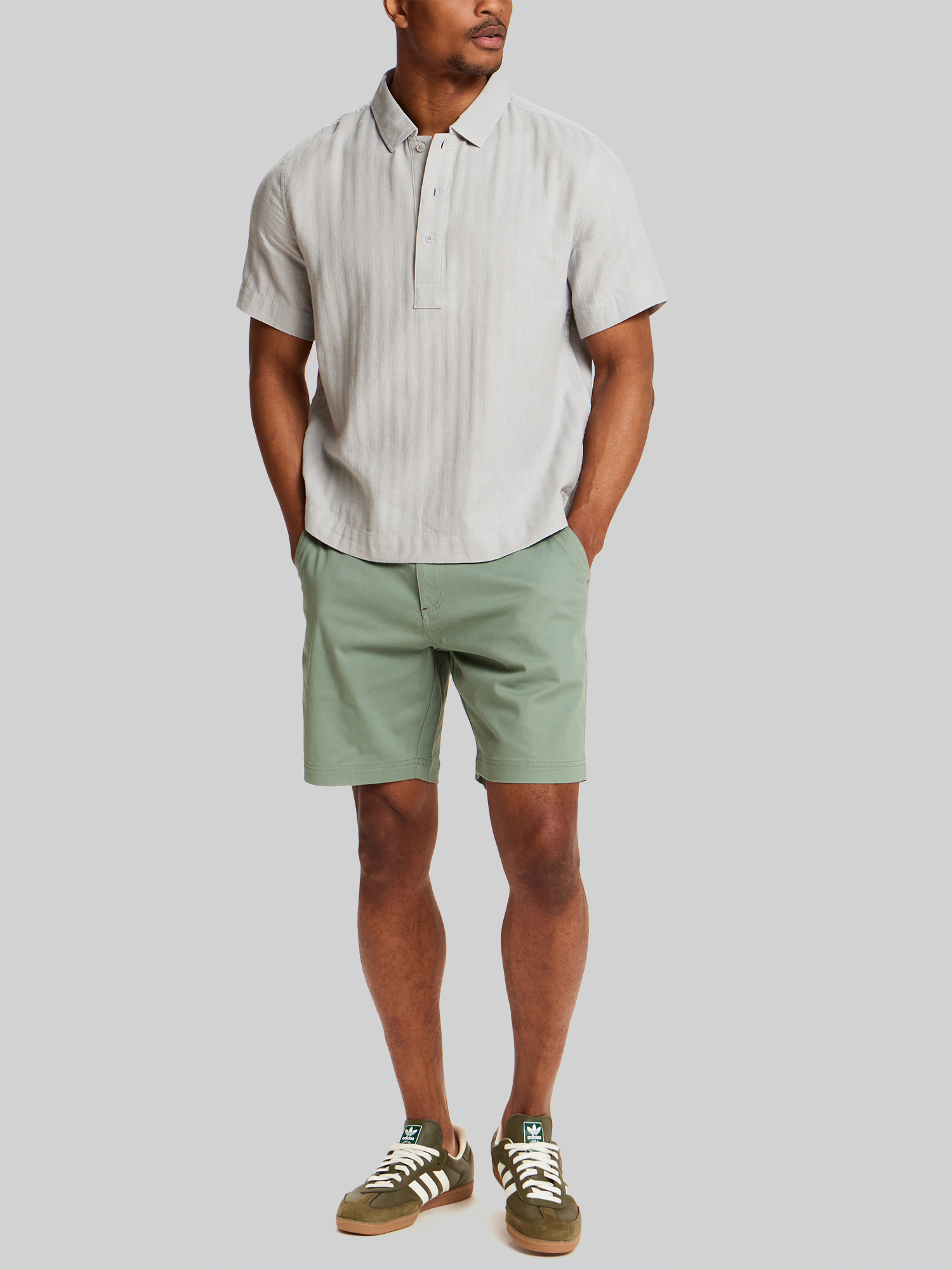 Regular Fit Herringbone Woven Short Sleeve Shirt