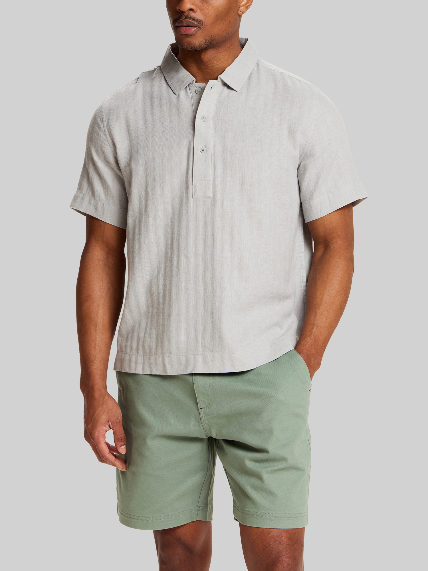 Regular Fit Herringbone Woven Short Sleeve Shirt
