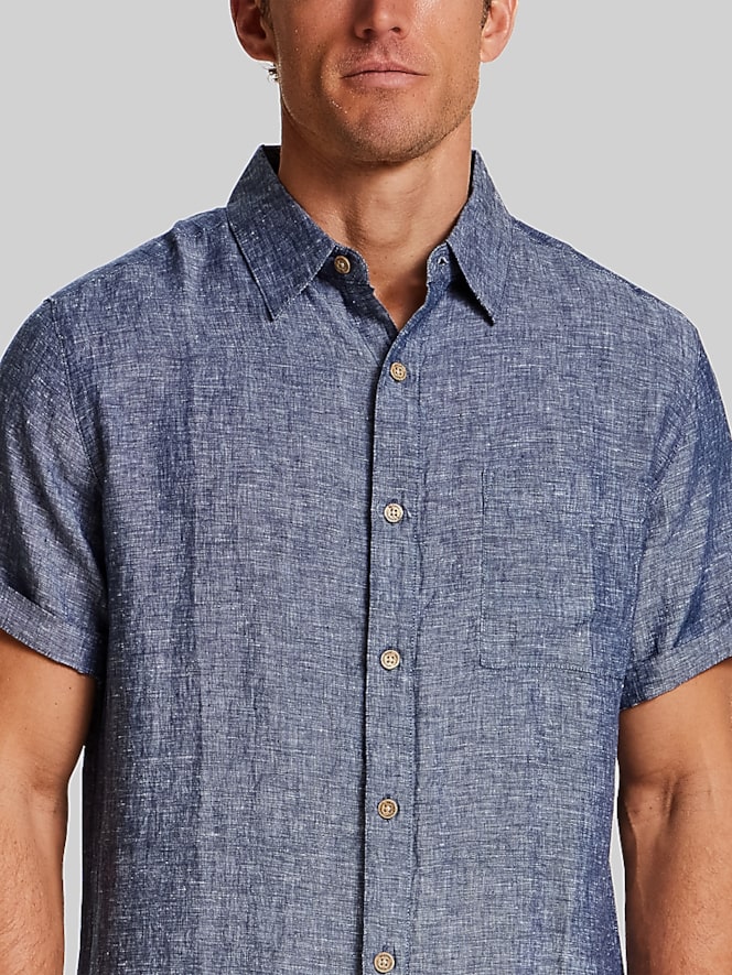 Weatherproof Vintage Regular Fit Solid Linen Woven Short Sleeve Shirt