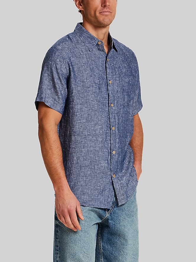 Weatherproof Vintage Regular Fit Solid Linen Woven Short Sleeve Shirt