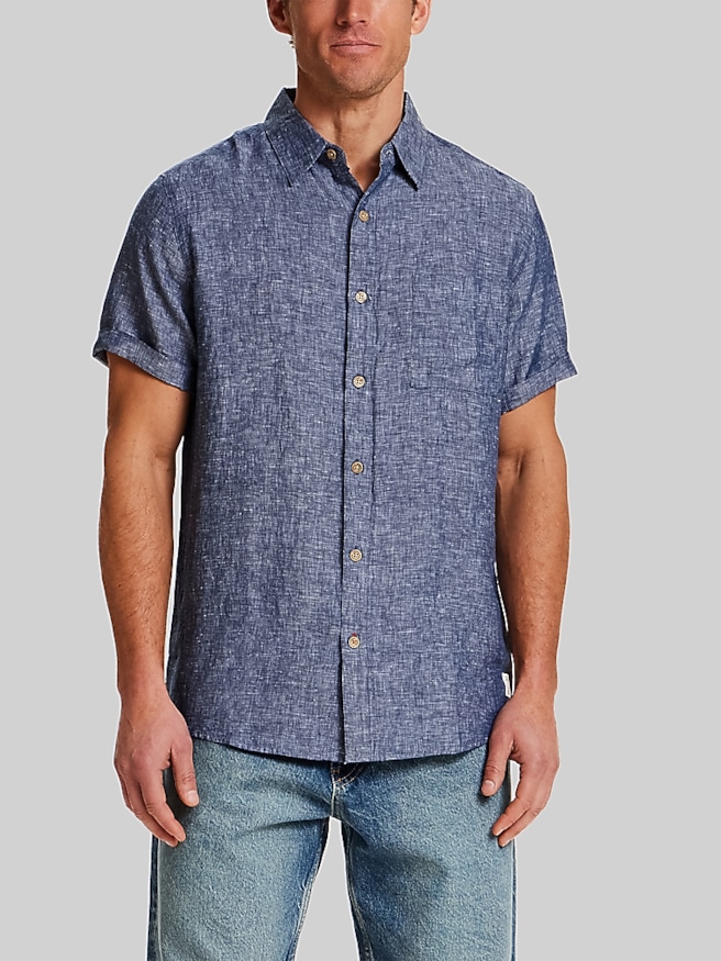 Men's Regular Fit Solid Linen Woven Short Sleeve Shirt