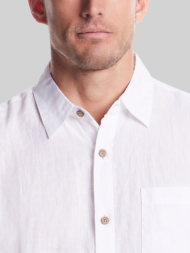 Weatherproof Vintage Regular Fit Solid Linen Woven Short Sleeve Shirt, White - Image 2 of 4