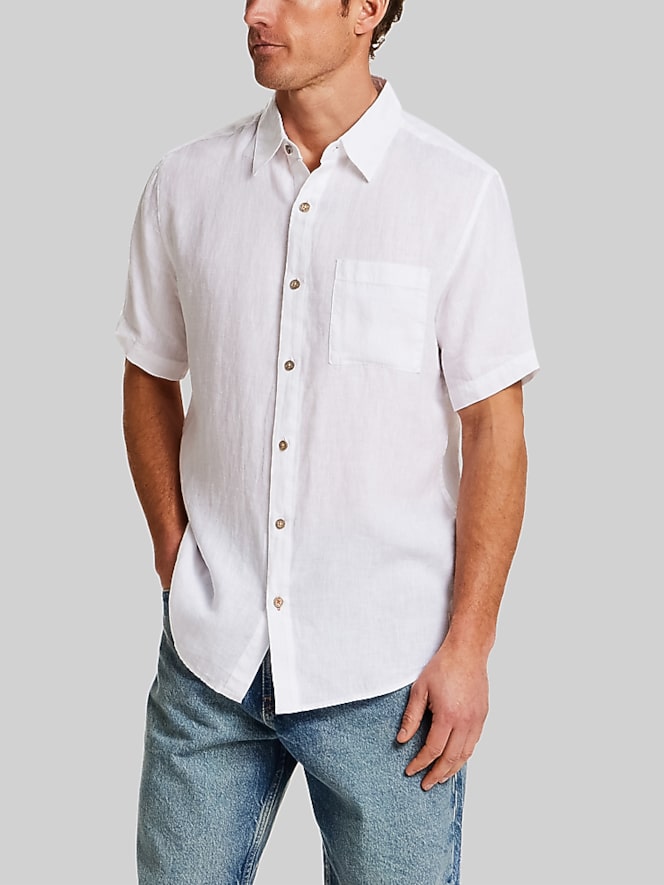 Weatherproof Vintage Regular Fit Solid Linen Woven Short Sleeve Shirt, White - Image 3 of 4