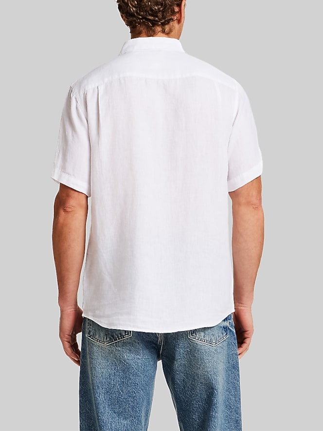 Weatherproof Vintage Regular Fit Solid Linen Woven Short Sleeve Shirt, White - Image 4 of 4