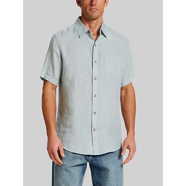 Weatherproof Vintage Mens Regular Fit Solid Linen Woven Short Sleeve Shirt Med Blue