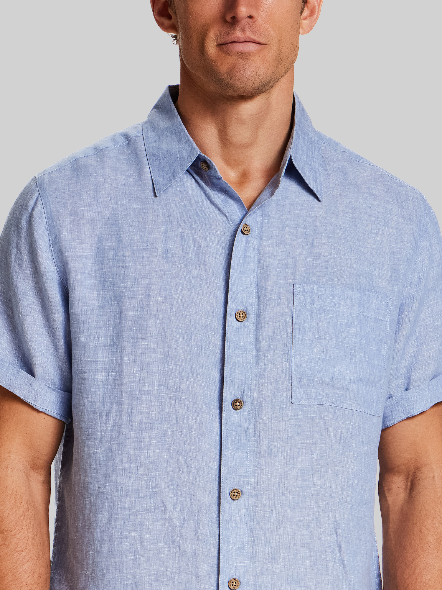 Regular Fit Solid Linen Woven Short Sleeve Shirt