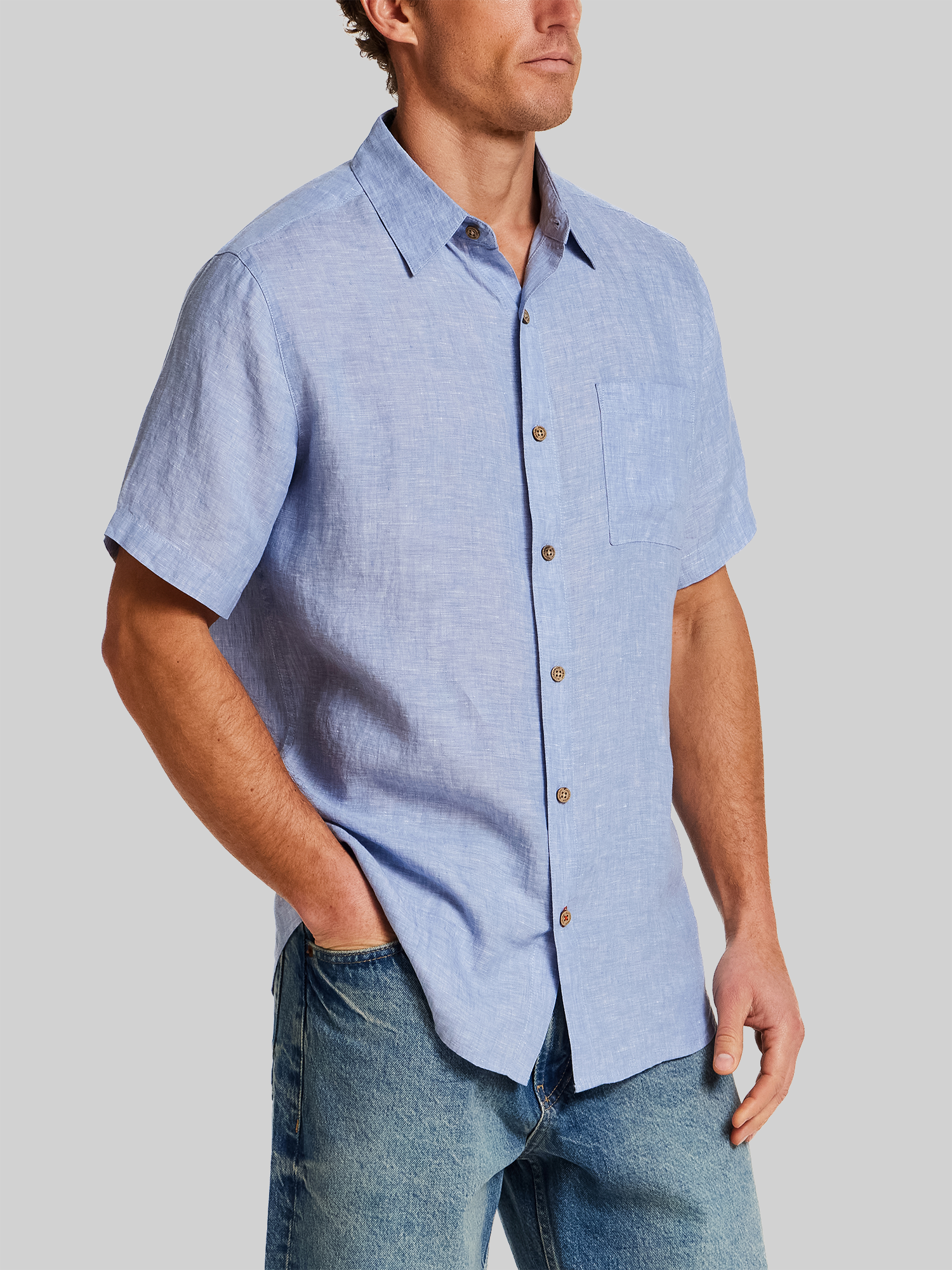 Regular Fit Solid Linen Woven Short Sleeve Shirt