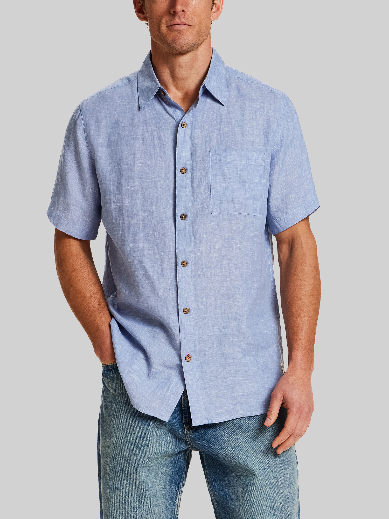 Regular Fit Solid Linen Woven Short Sleeve Shirt