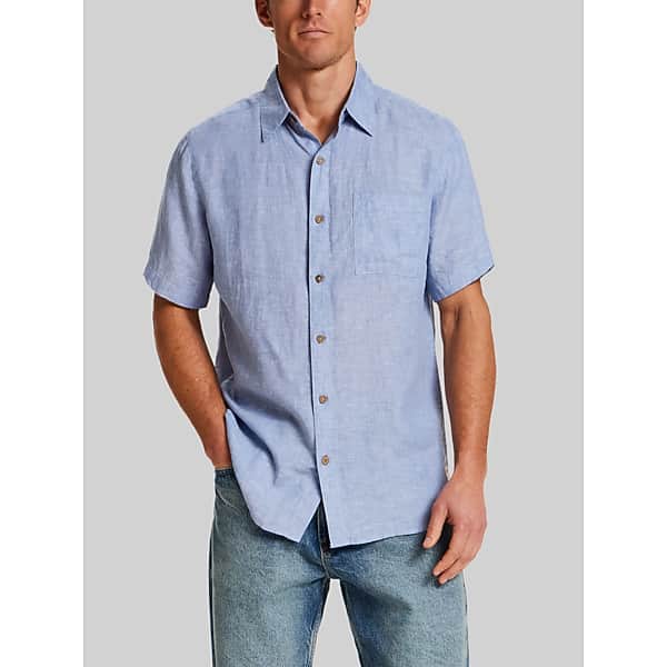 Weatherproof Vintage Mens Regular Fit Solid Linen Woven Short Sleeve Shirt Light Blue