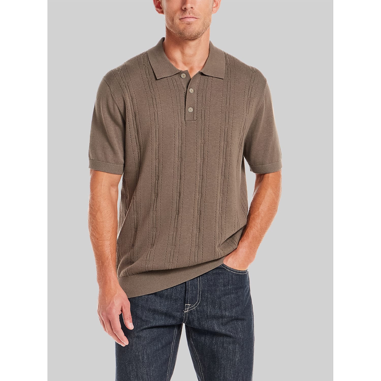 Weatherproof Vintage Pointelle Knit Short-Sleeve Polo Sweater in Purple – 100% Cotton Men’s Casual Shirt, Size Medium