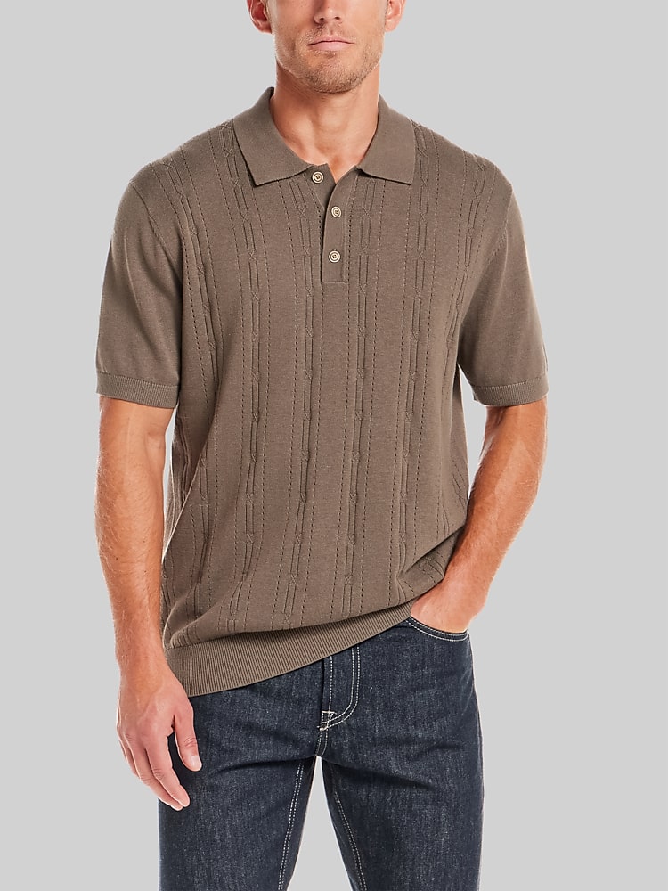 Weatherproof Vintage Pointelle Short Sleeve Polo Sweater, Purple