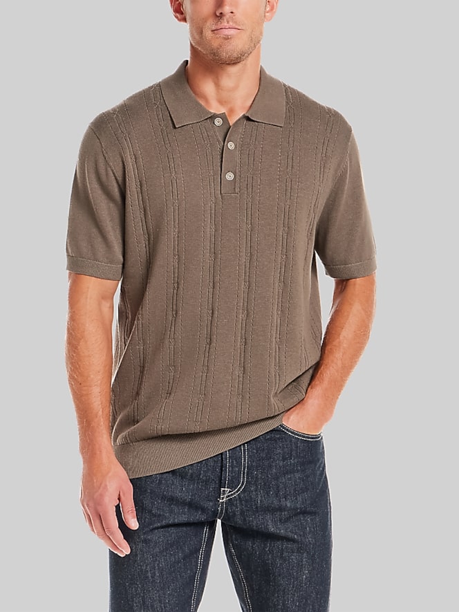 Weatherproof Vintage Pointelle Short Sleeve Polo Sweater