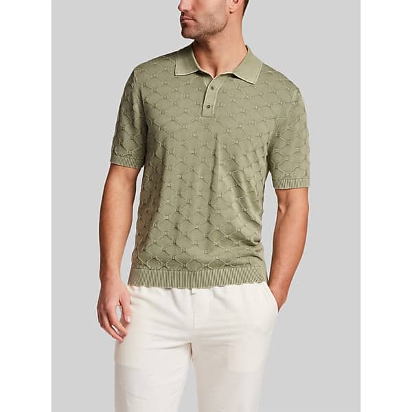 Weatherproof Vintage Men's Regular Fit Diamond Short Sleeve Sweater Polo Light Green - Size: Small