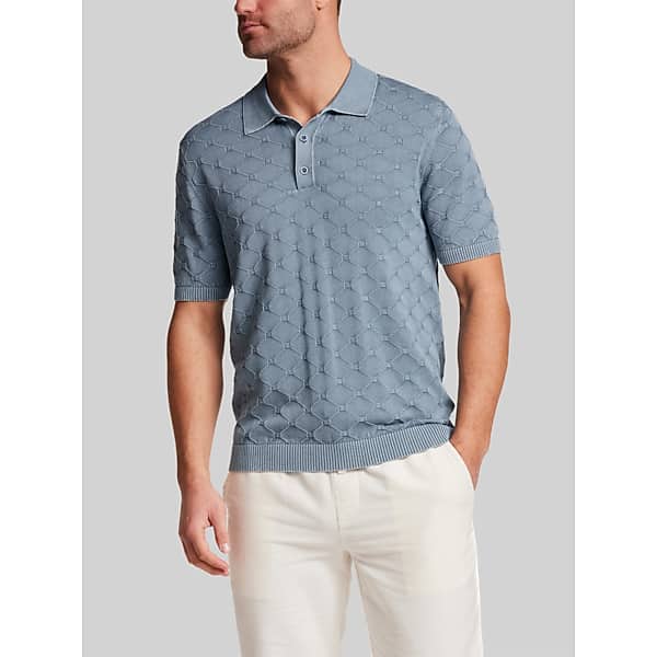 Weatherproof Vintage Men's Regular Fit Diamond Short Sleeve Sweater Polo Light Blue - Size: Small