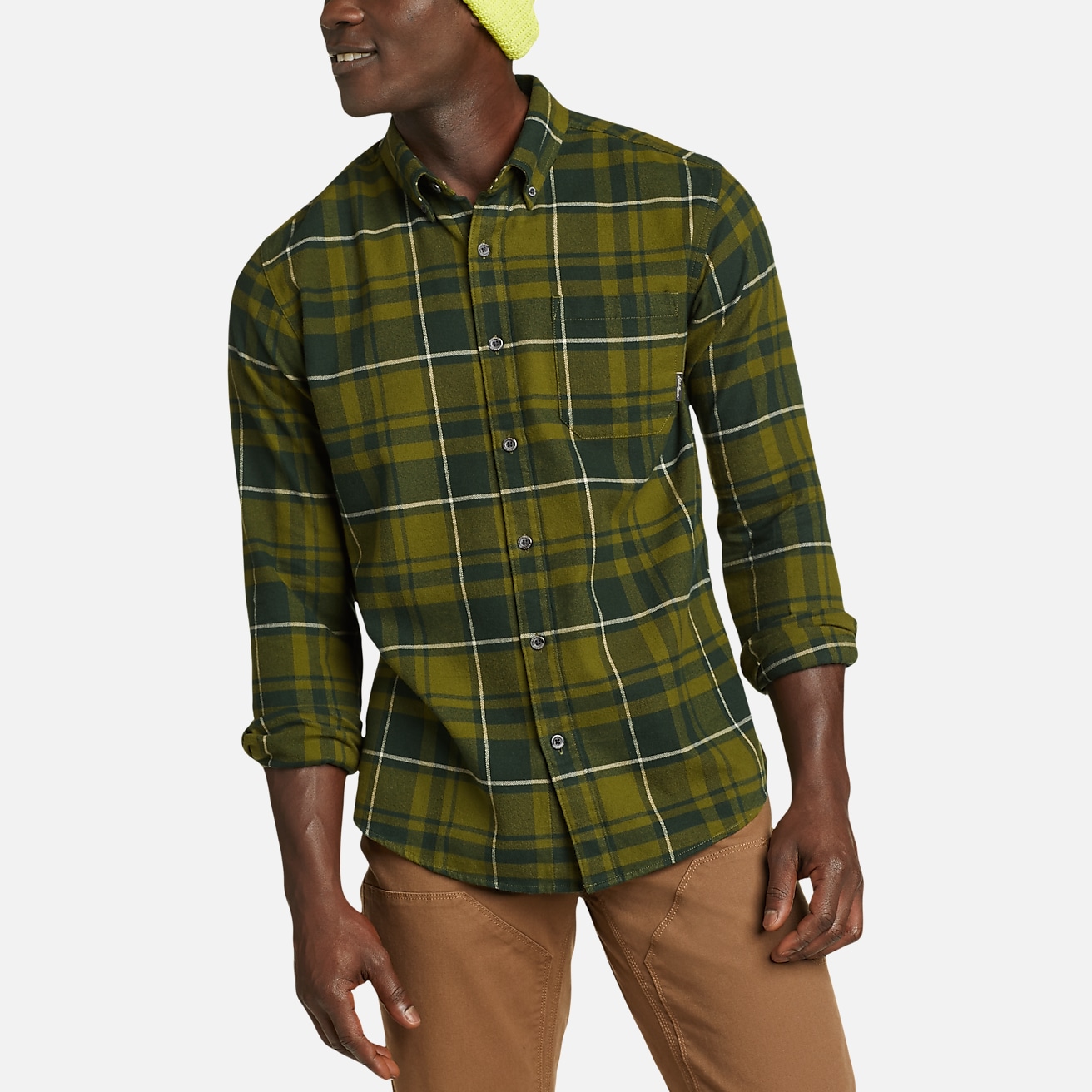 Eddie Bauer Men's Classic Fit Plaid Flannel Casual Shirt at Men's Wearhouse, Dark Olive / Green - Size: Medium
