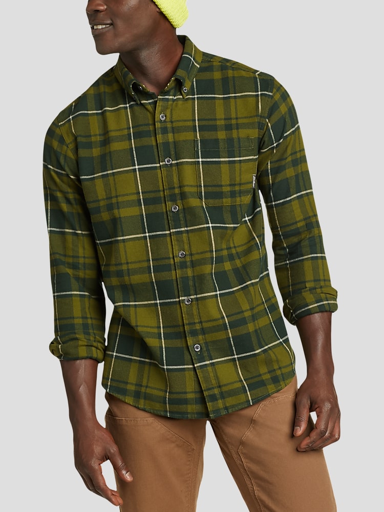 Eddie Bauer Men's Classic Fit Plaid Flannel Casual Shirt at Men's Wearhouse, Dark Olive / Green - Size: Medium