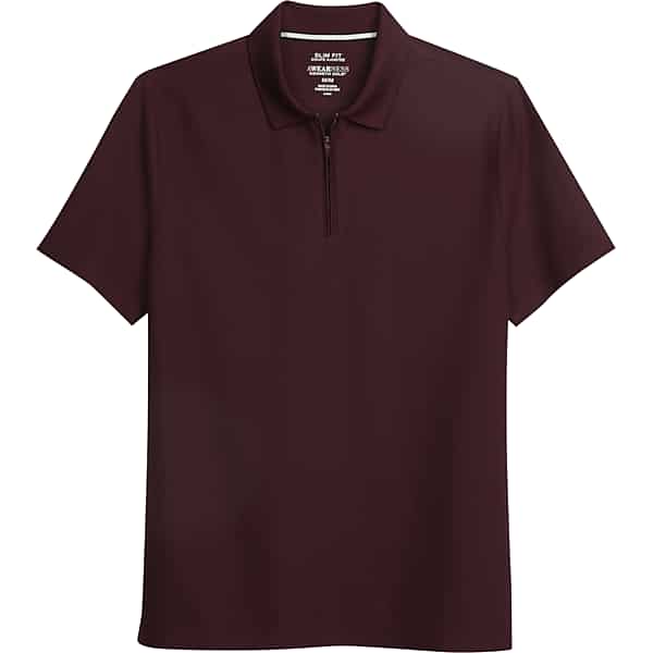 Awearness Kenneth Cole Men's Slim Fit Zip Placket Polo Shirt Burg - Size: Small