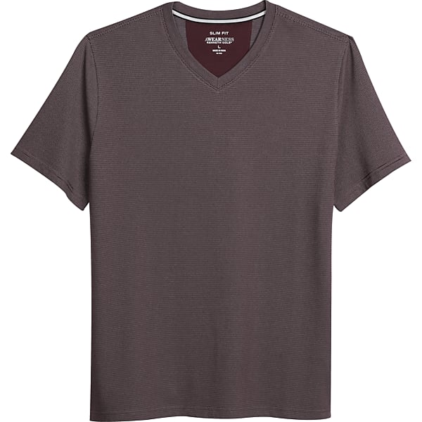 Awearness Kenneth Cole Men's Slim Fit V-Neck Jacquard T-Shirt Burg - Size: Small