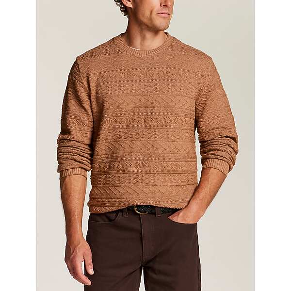 Weatherproof Vintage Men's Textured Pattern Crewneck Sweater Almond - Size: Medium