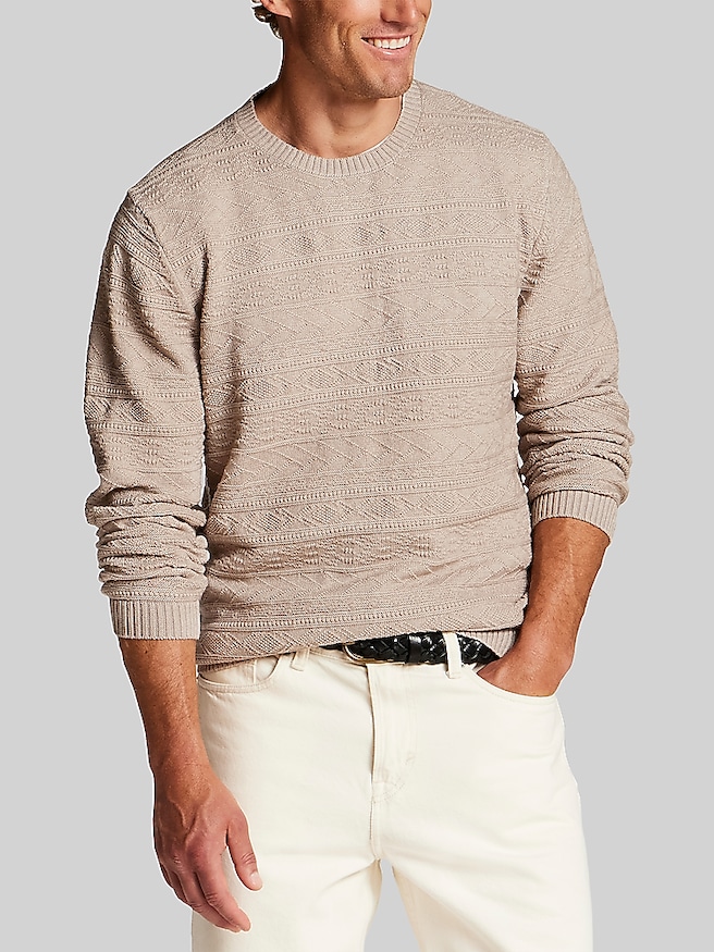 Weatherproof Vintage Textured Pattern Crewneck Sweater Bone