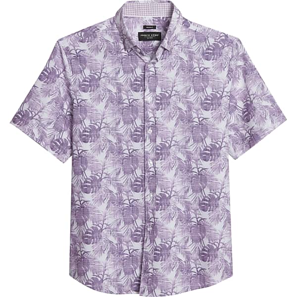 Pronto Uomo Big & Tall Men's Modern Fit Tropical Short Sleeve Sport Shirt Lavendar - Size: 3X - Only Available at Men's Wearhouse