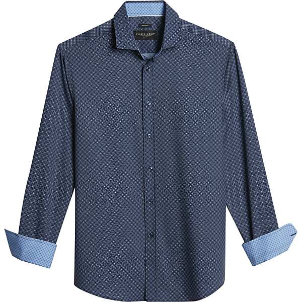 Pronto Uomo Big & Tall Men's Modern Fit Diamond Medallion Sport Shirt Navy - Size: 2XLT - Only Available at Men's Wearhouse