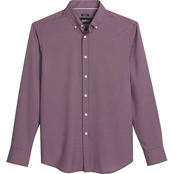 Awearness Kenneth Cole Men's Modern Fit Performance 4-Way Stretch Button Up Shirt Burgundy - Size: Medium TMW6R8D20006