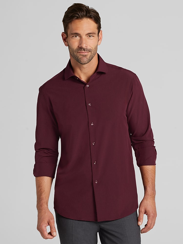 men's big and tall burgundy dress shirt Hisdern Men's Stretch Wrinkle Free Dress Shirts Long Sleeve Burgundy for Work XL main image 0