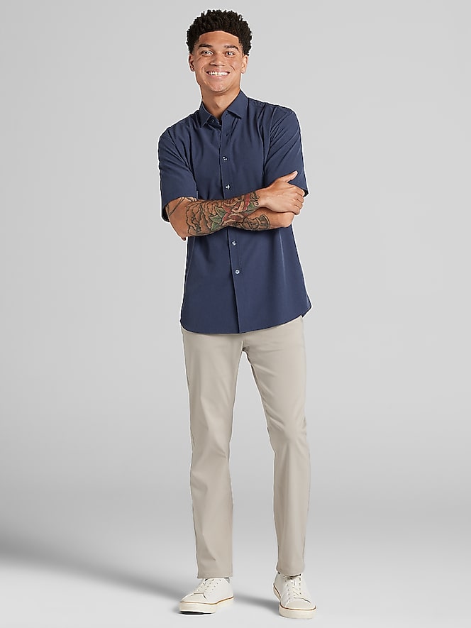 Awearness Kenneth Cole CHILLFLEX Modern Fit Short Sleeve 4-Way Stretch Button Up Shirt