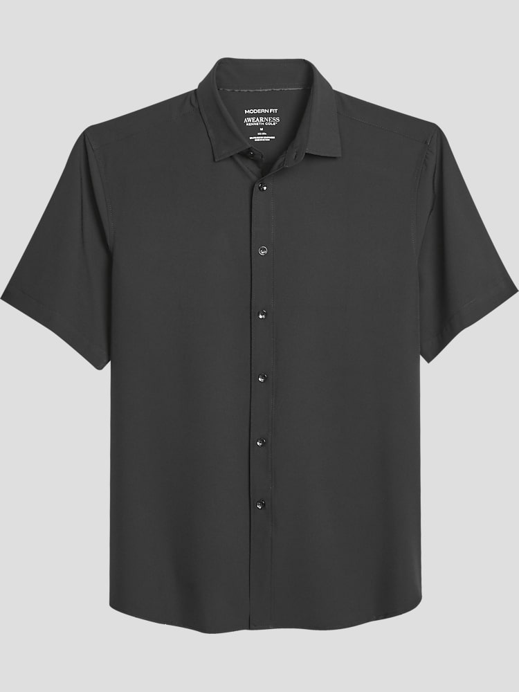 Awearness Kenneth Cole Modern Fit Short Sleeve 4-Way Stretch Button Up Shirt,  Black | Short Sleeve Button Up Shirts | Men's Wearhouse
