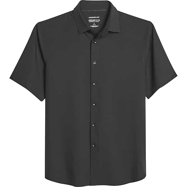 Awearness Kenneth Cole Men's CHILLFLEX Modern Fit Short Sleeve 4-Way Stretch Button Up Shirt Black - Size: Medium