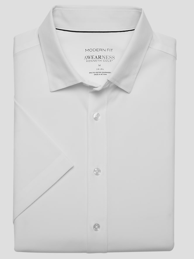 Awearness Kenneth Cole CHILLFLEX Modern Fit Short Sleeve 4-Way Stretch Button Up Shirt, White - Image 2 of 2