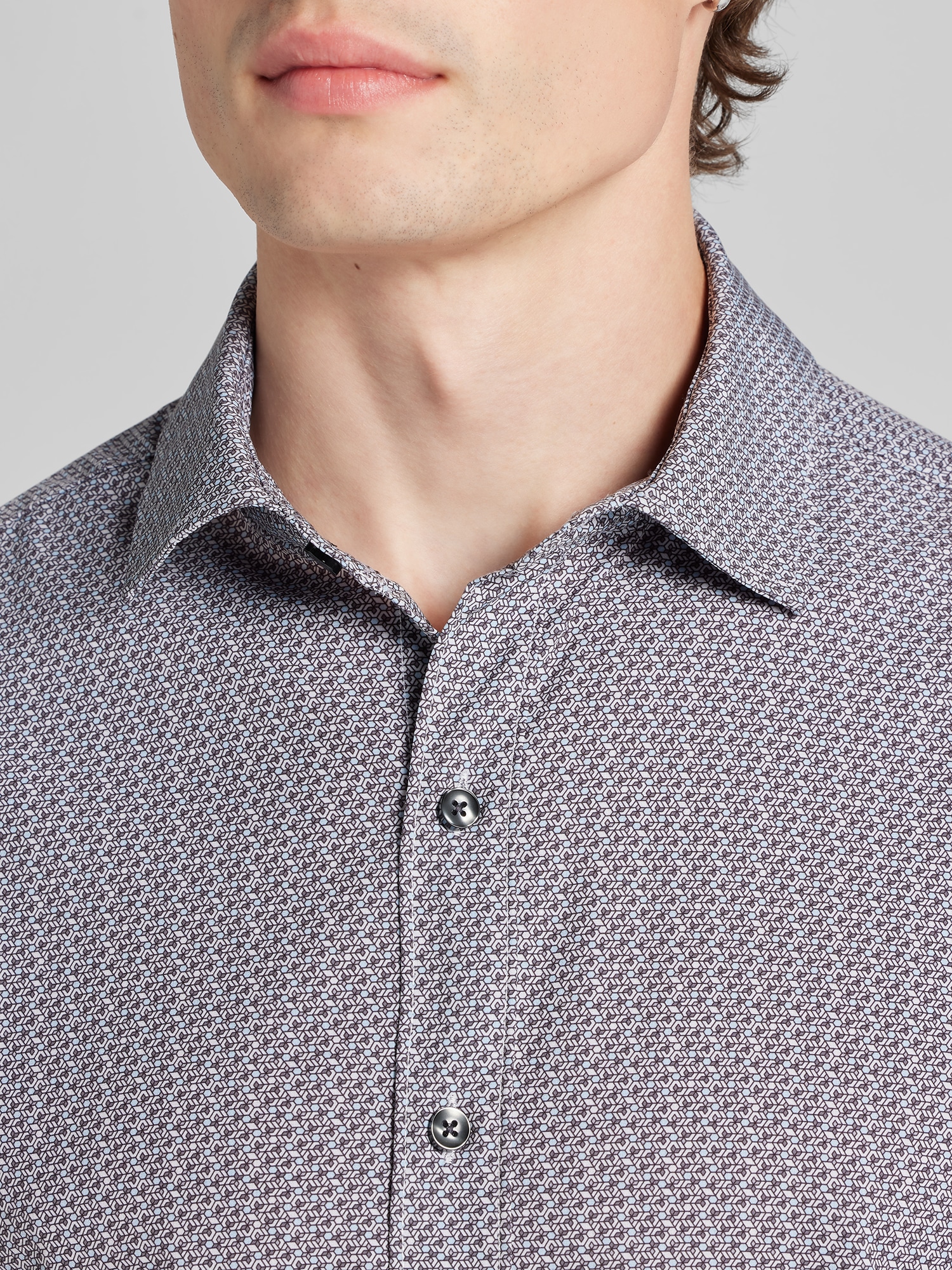 Slim Fit Patterned Short Sleeve Button Up Shirt