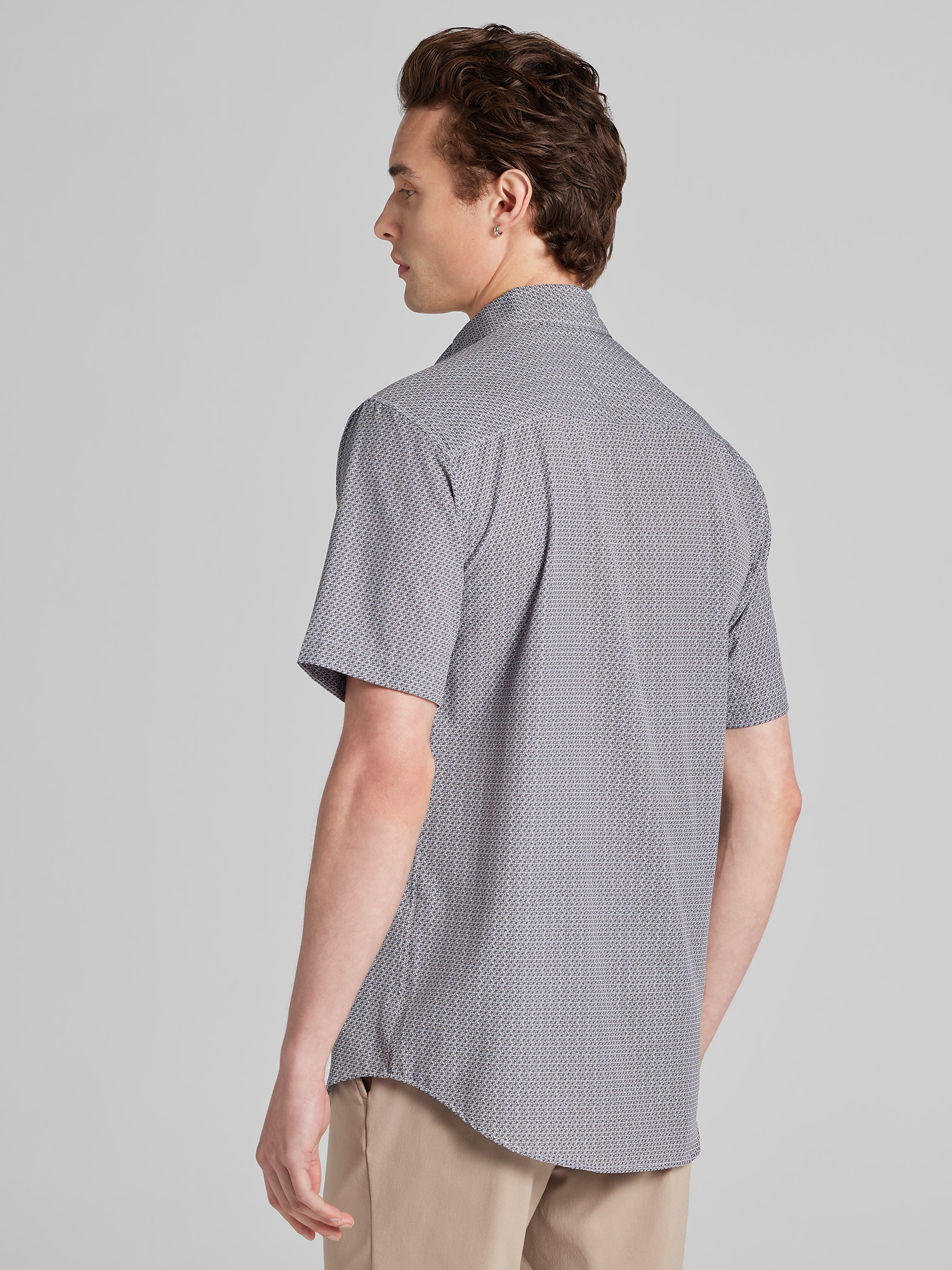 Slim Fit Patterned Short Sleeve Button Up Shirt