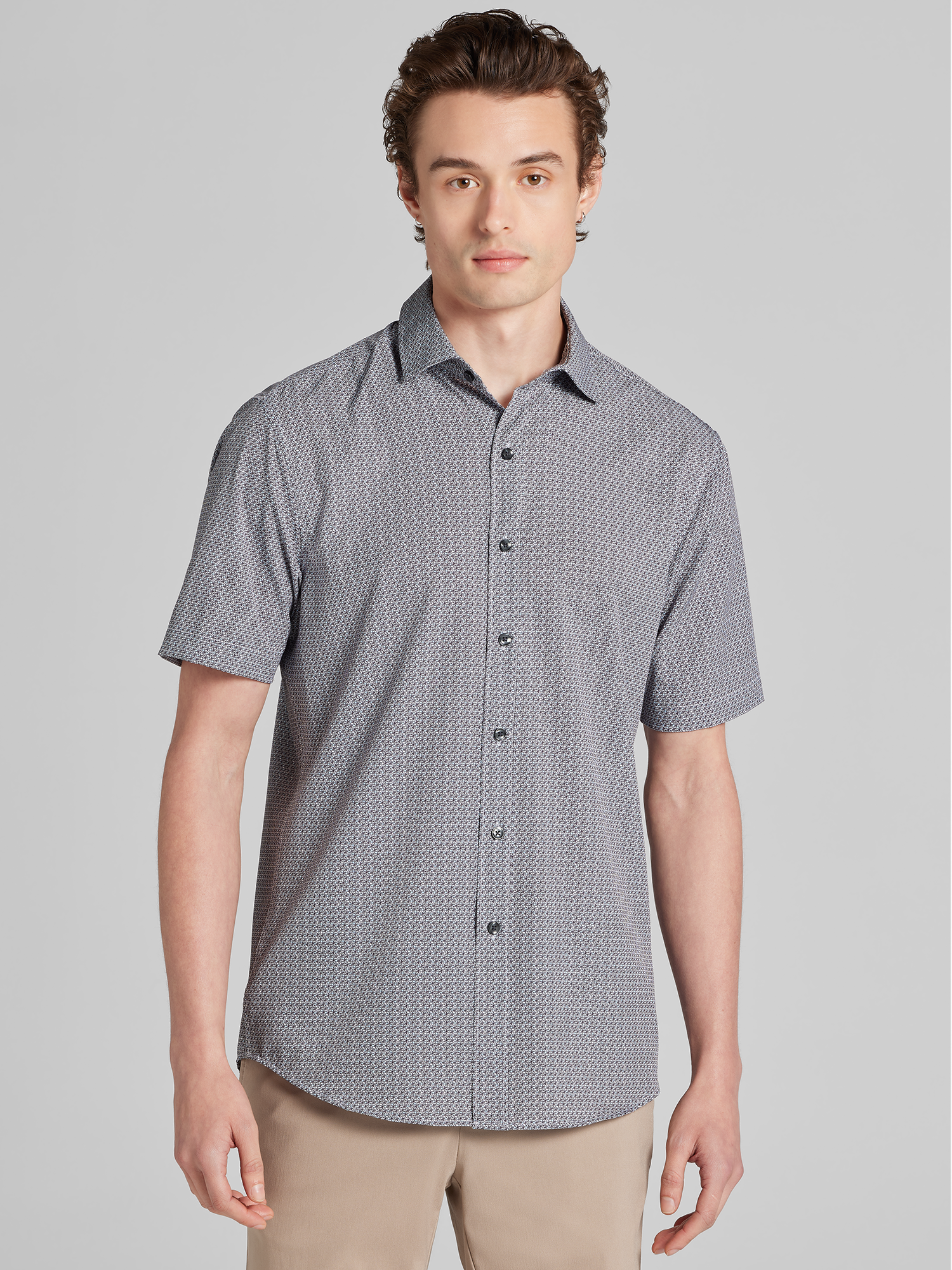 Slim Fit Patterned Short Sleeve Button Up Shirt