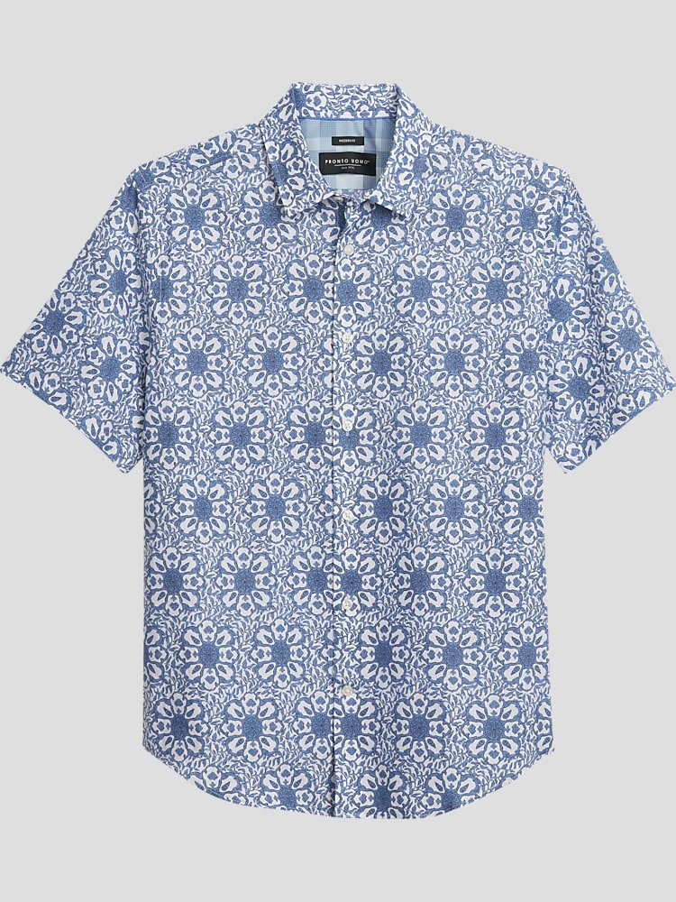 Pronto Uomo Modern Fit Moroccan Tile Short Sleeve Sport Shirt Sport Shirts Men s Wearhouse