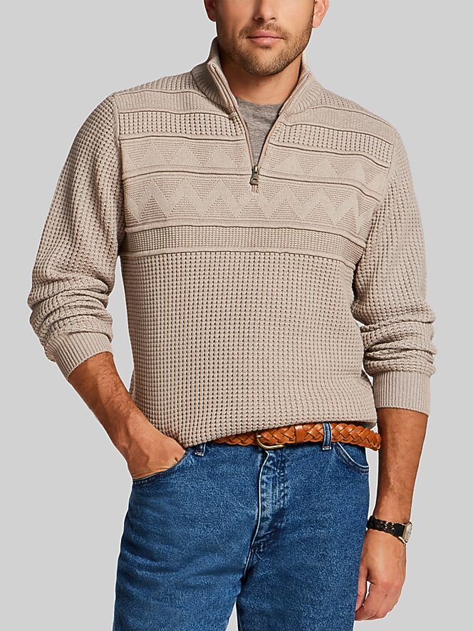 Weatherproof Vintage Textured Zig Zag Yoke Quarter-Zip Pullover