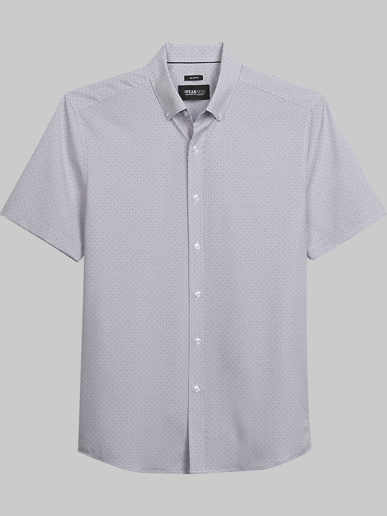 Awearness Kenneth Cole Diamond Tile Performance 4-Way Stretch Short Sleeve Casual Button Up Shirt