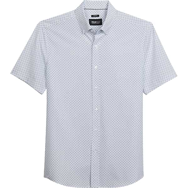 Awearness Kenneth Cole Big & Tall Men's Slim Fit Diamond Dot Performance 4-Way Stretch Short Sleeve Sport Shirt White - Size: 1X