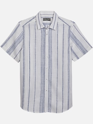 Paisley & Gray Slim Fit Variegated Stripe Short Sleeve Linen Sport ...