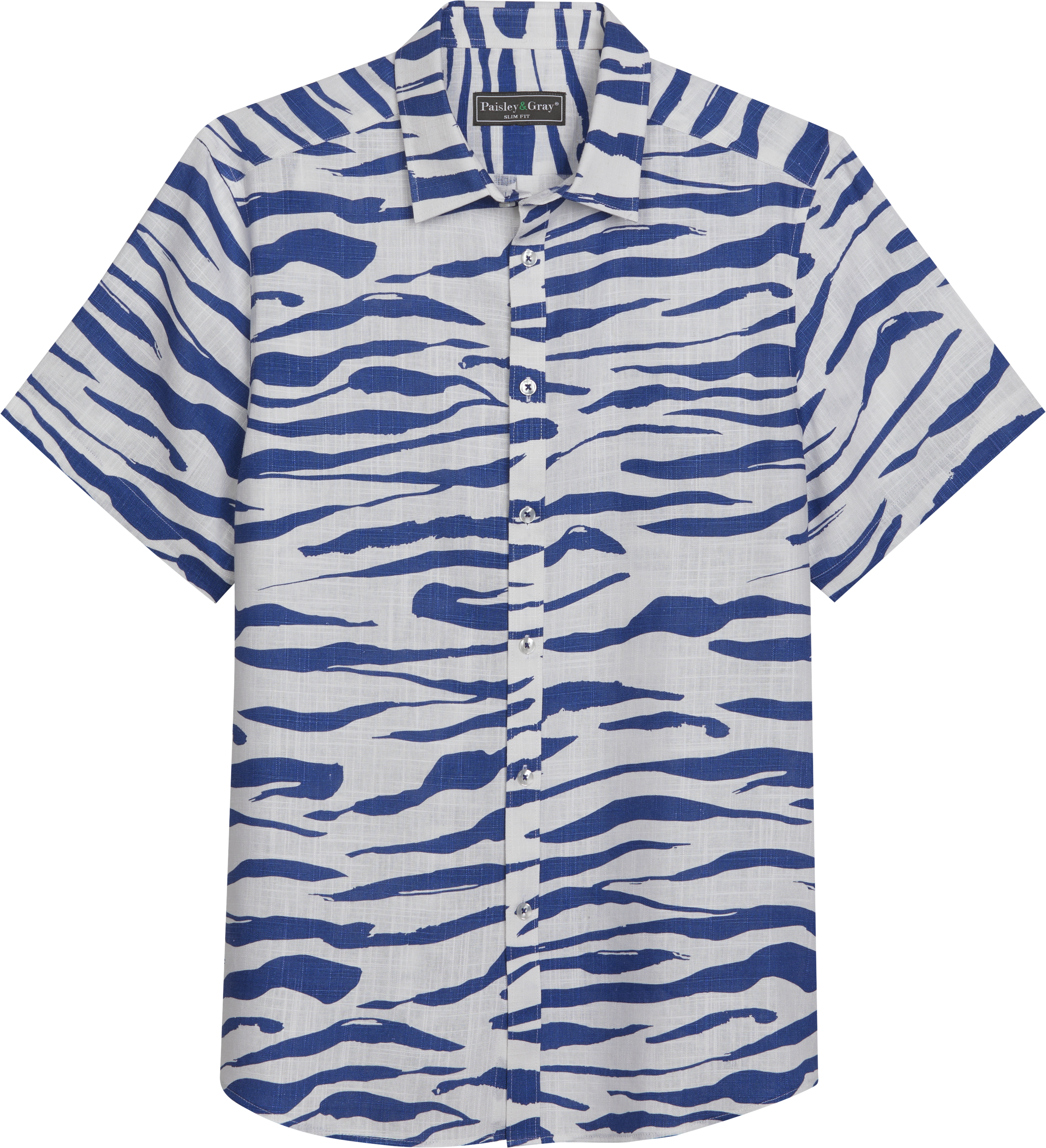 Slim Fit Zebra Print Short Sleeve Sport Shirt