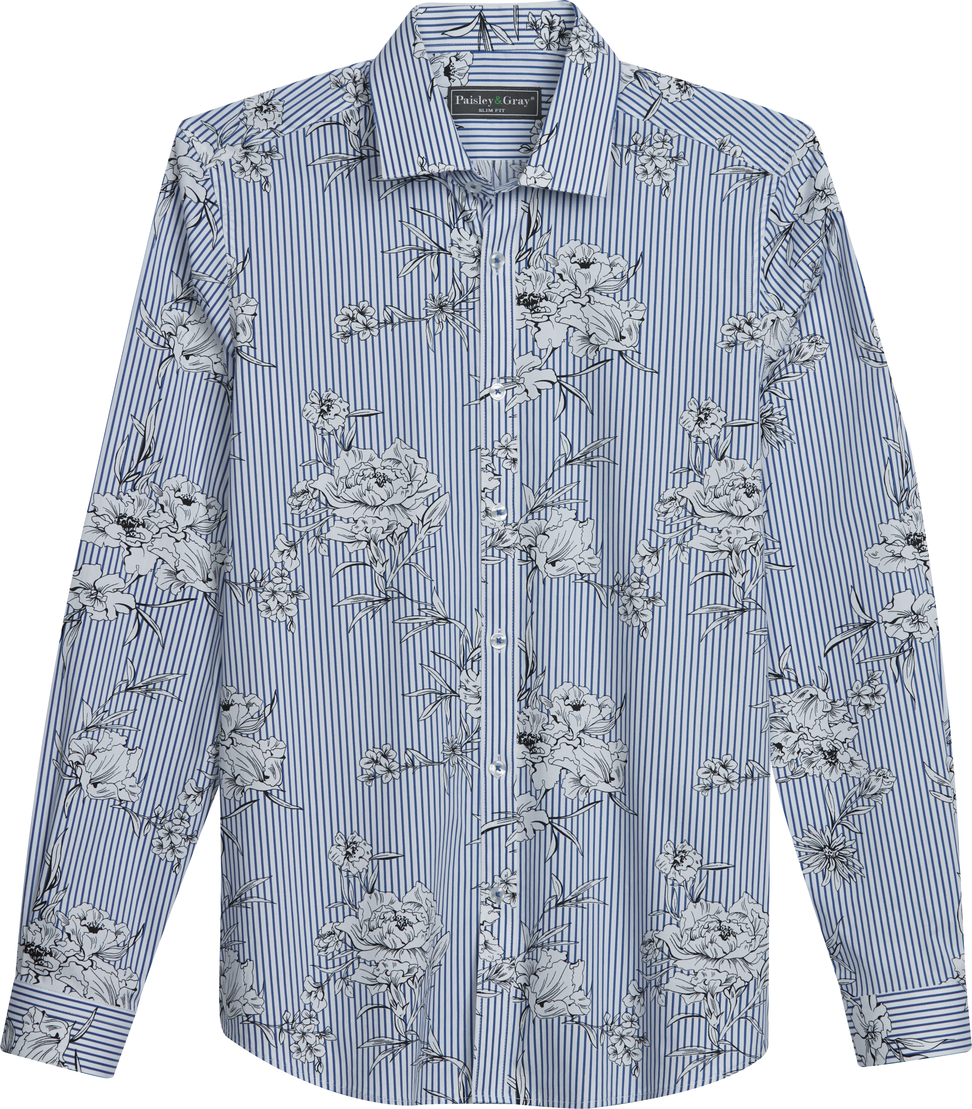 Slim Fit Stripe And Flowers Etched Shirt